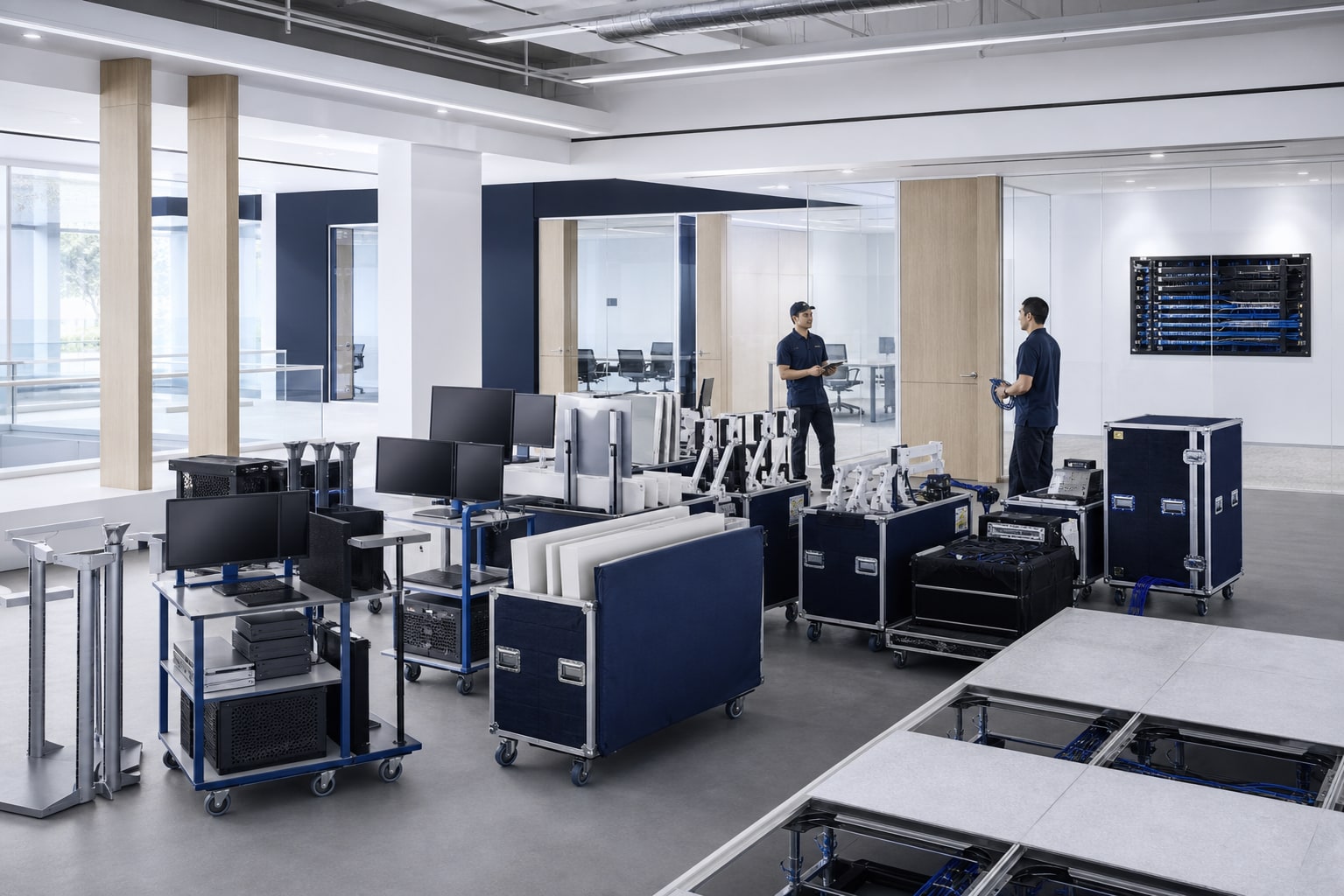 Technology and workplace equipment organized for a controlled facility cleanout