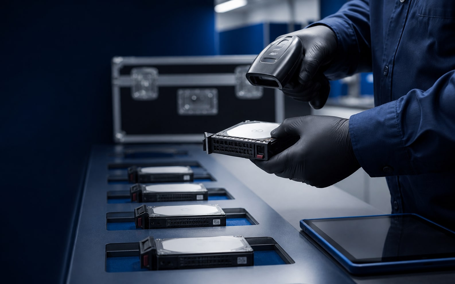 Data-bearing enterprise drive being scanned in a controlled media handling area